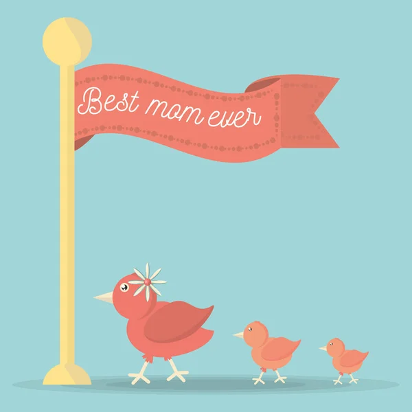 Melhor mãe sempre bandeira fita bonito pássaro família — Vetor de Stock