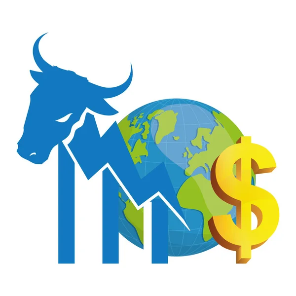Financeiro parede rua touro dinheiro do mundo —  Vetores de Stock