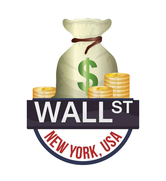 Wall street Nowy Jork worek pieniędzy waluty — Wektor stockowy