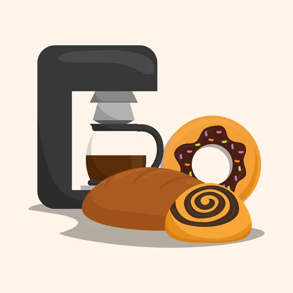 Cafetière produits boulangerie — Image vectorielle