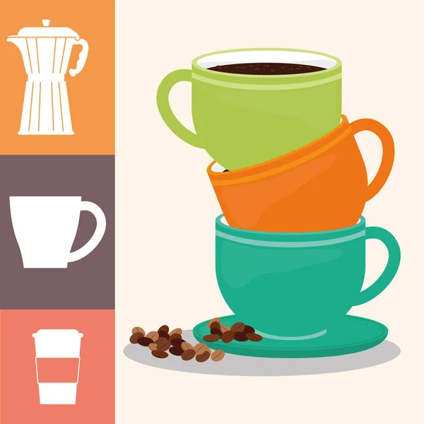 Café tasse affiche pile tasse boisson chaude — Image vectorielle