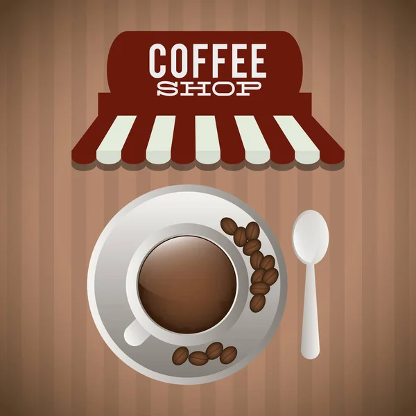 Kafé cup tallrik sked bean — Stock vektor