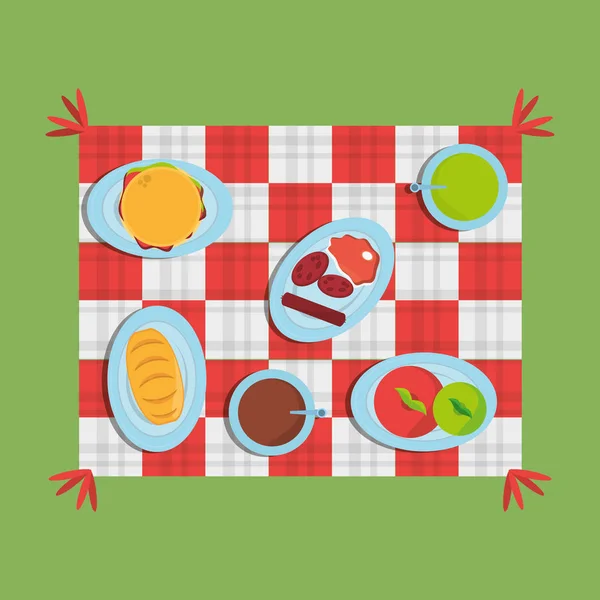Picknick kariert unterschiedliches Essen köstlich — Stockvektor