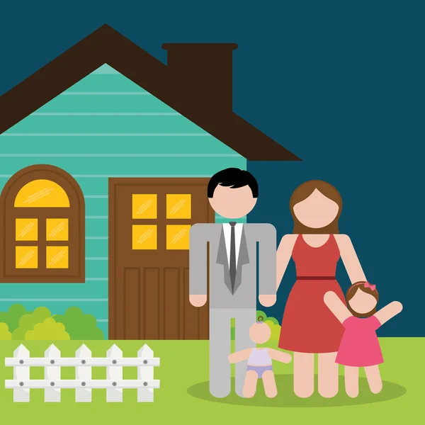 Rodinných domů rodiče a děti — Stockový vektor