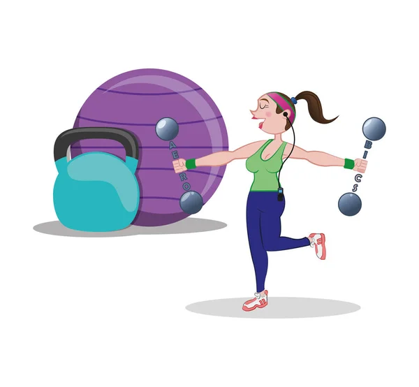 フィットネス女性ボール バーベル重量 — ストックベクタ