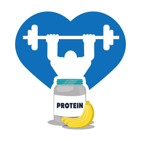 Bodybuilder fitness heart protein banana — Stock Vector