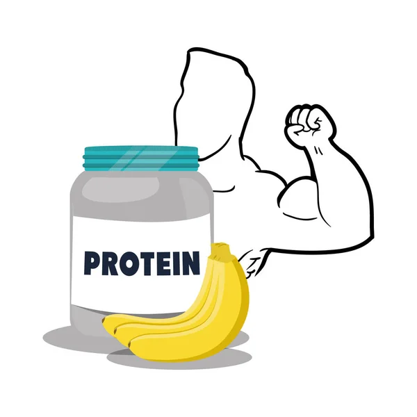Bodybuilder fitness silhouette protein fruit — Stock Vector