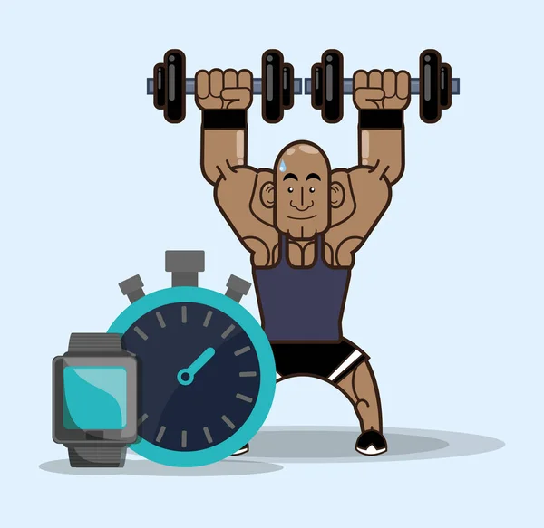 Halterofilista fitness peso dumbbell relógio cronômetro — Vetor de Stock