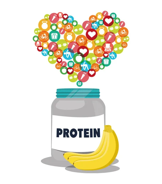 Protein meyve muz sağlıklı kalp — Stok Vektör