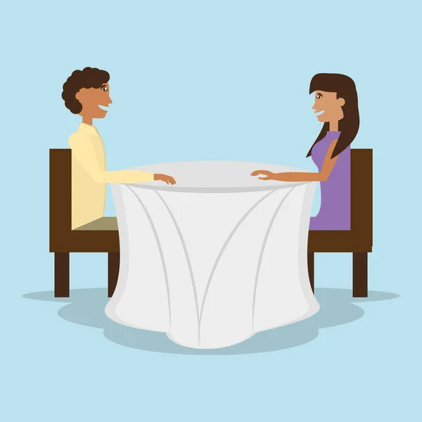 Ζευγάρι κάθεται σε τραπέζι εστιατορίου — Διανυσματικό Αρχείο