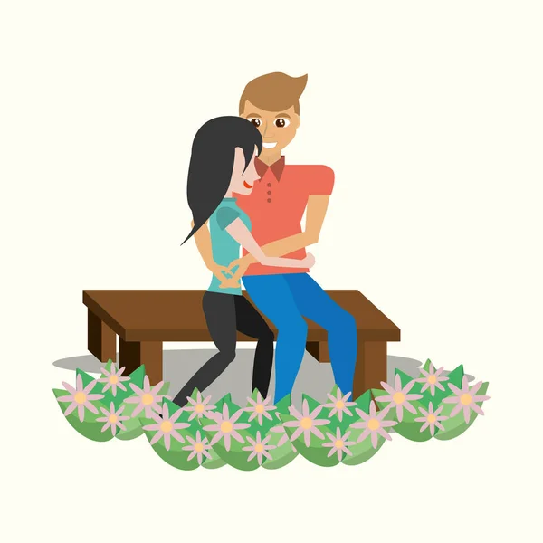 Paar sitzt lieblich umarmend Garten — Stockvektor