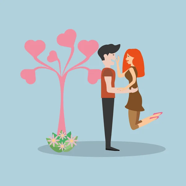 Couple together realtion with cute tree — Stock Vector