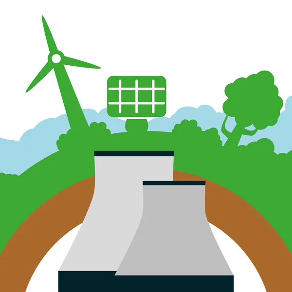 Centrale nucleare pannello solare e ali turbina — Vettoriale Stock