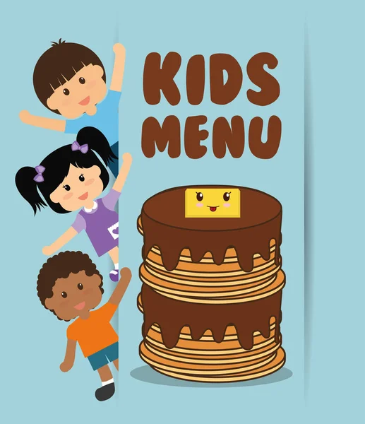 Menù bambini - bambini e pancake con burro sciroppato — Vettoriale Stock