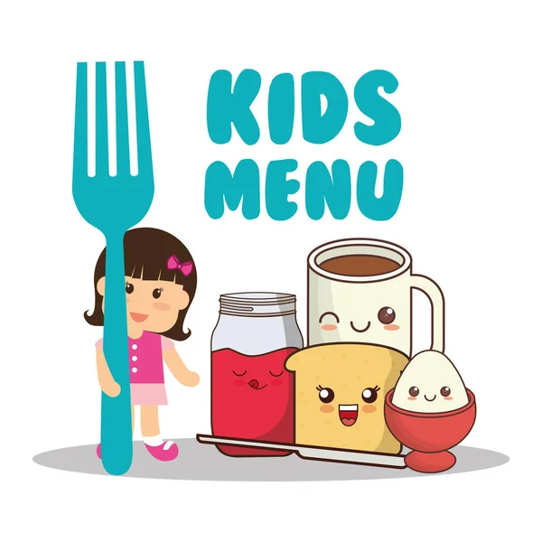 Menu enfants fille fourchette petit déjeuner régime — Image vectorielle