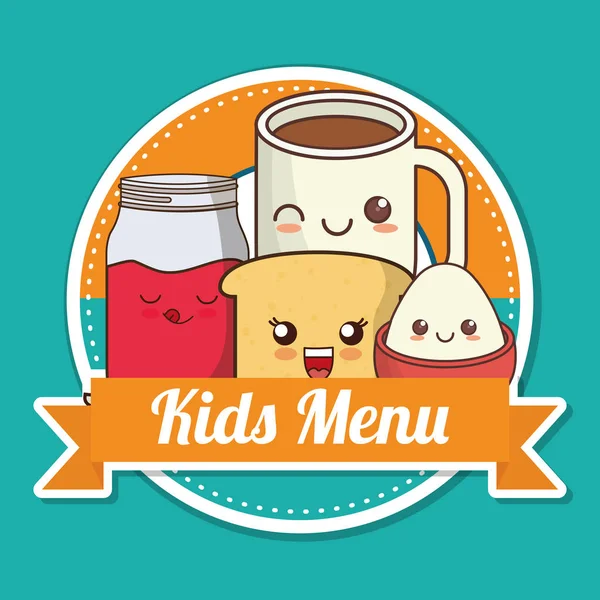 Menu pour enfants petit déjeuner nutrition design kawaii — Image vectorielle