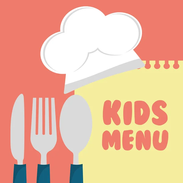 Gyerekek menü evőeszközök konyha design — Stock Vector