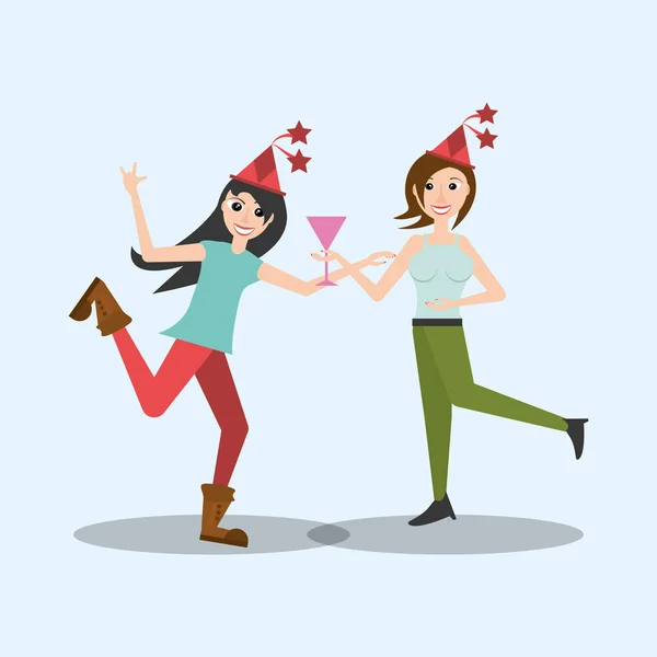 Gelukkig vrouwen dansen stijl — Stockvector