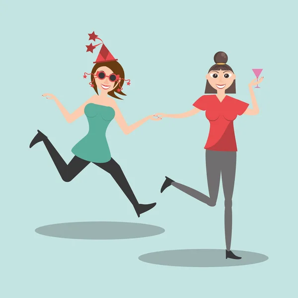Ευτυχισμένος γυναίκες χορεύουν στυλ — Διανυσματικό Αρχείο