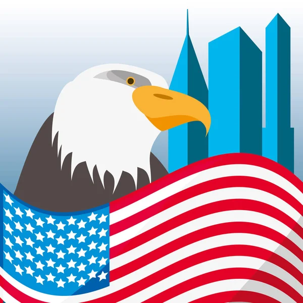 Nice eagle with american flag in the city — Stock Vector