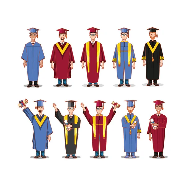 Grupo de estudiantes personajes graduados — Vector de stock