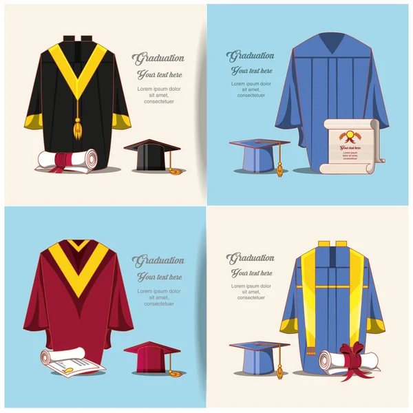 Célébration carte de graduation ensemble icônes — Image vectorielle
