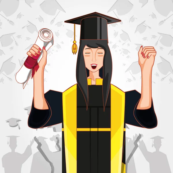 Woman graduted with nuform character — Stock Vector