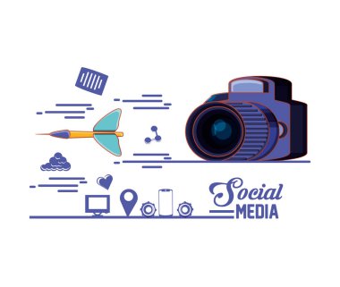 fotoğraf fotoğraf makinesi ile dart ve Sosyal Medya Icons set