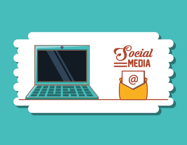 Laptopcomputer met social media iconen — Stockvector