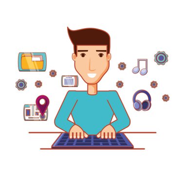 Sosyal Medya Icons ile genç işadamı