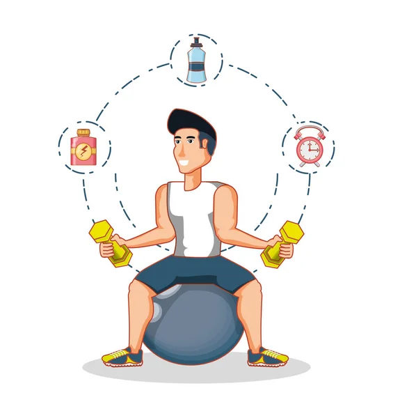 Young athlete training sport with healthy lifestyle icons — Stock Vector