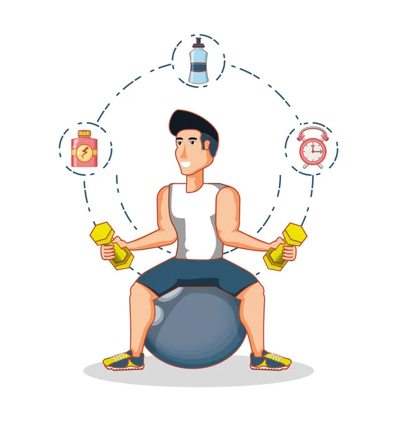 Joven atleta deporte de entrenamiento con iconos de estilo de vida saludable — Vector de stock