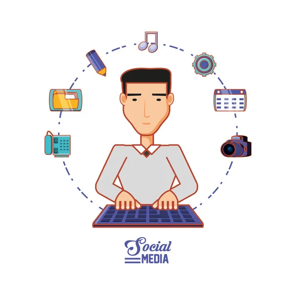 Νέος επιχειρηματίας με κοινωνική εικόνες μέσα ενημέρωσης — Διανυσματικό Αρχείο
