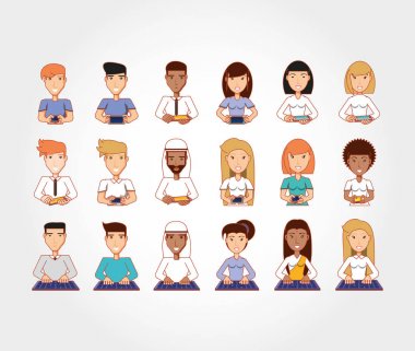 insanlar sosyal medya simgeleri ile farklı etnik grupların