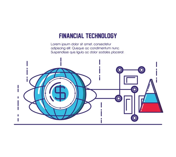 Ícones de conjunto de tecnologia financeira — Vetor de Stock