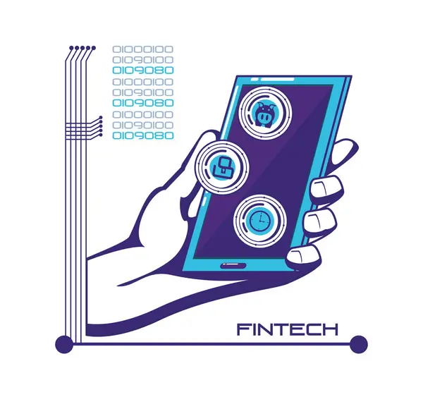 Smartphone mit Ikonen der Finanztechnologie — Stockvektor