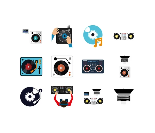 Variedad de música y sonido icono conjunto vector diseño — Vector de stock