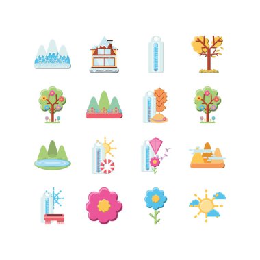 Dışardaki çeşitlilik ve sezon simgesi paket vektör tasarımı