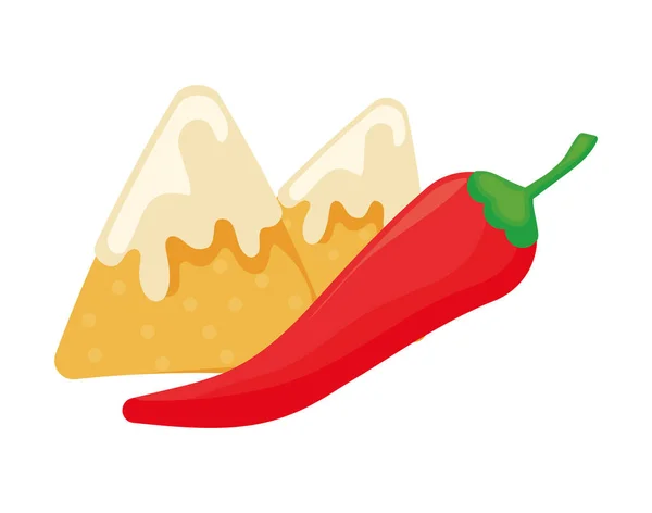 Mexicanos deliciosos nachos con salsa de queso y chile — Vector de stock