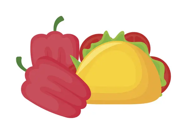 Pimienta roja con taco alimento aislado icono — Vector de stock