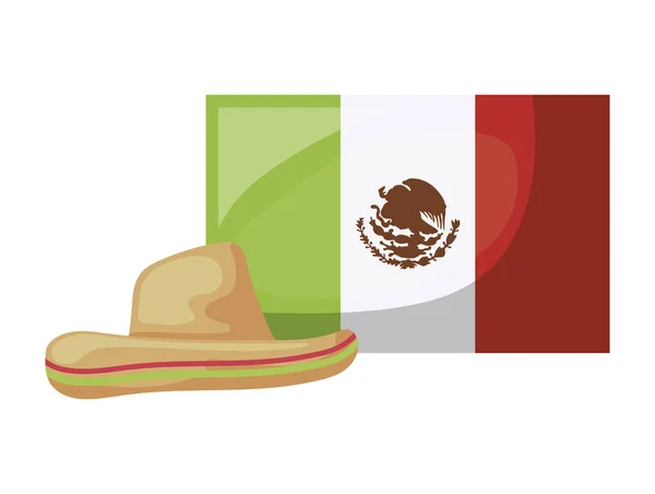 Mexico flag emblem with hat traditional — Stock Vector