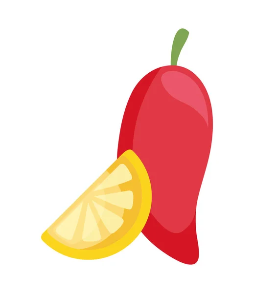 Chili pepper mexican with slice lemon isolated icon — Stock Vector