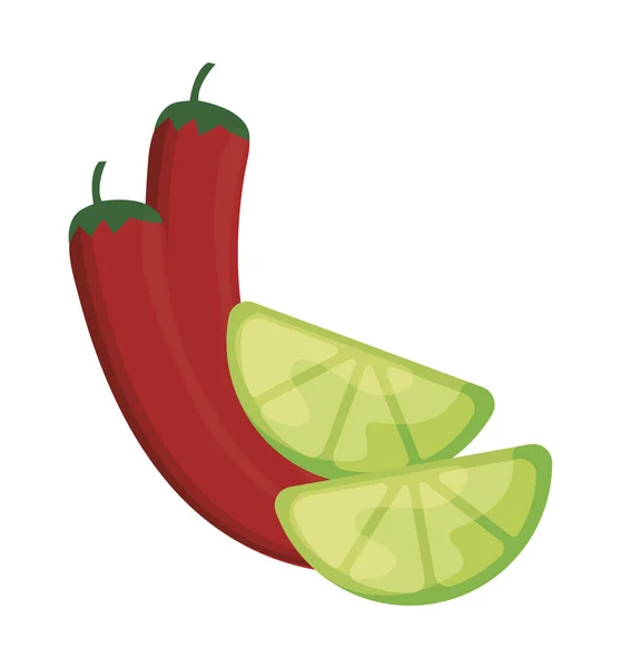Chilli papričky mexické s plátky citronu — Stockový vektor