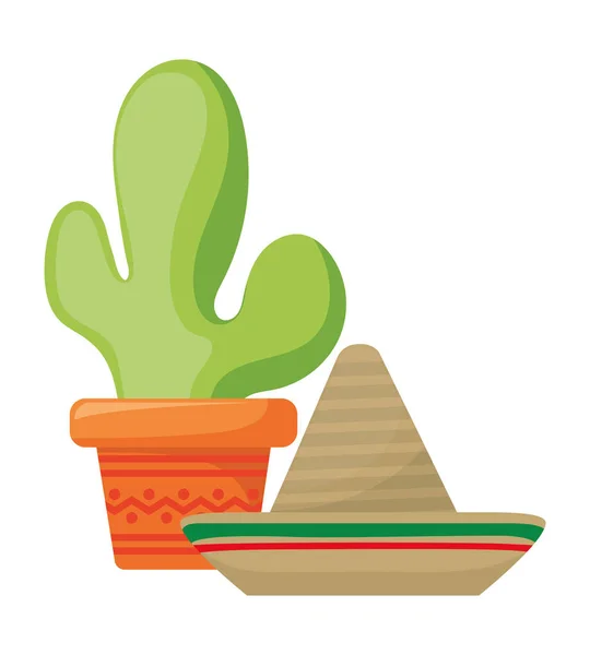Kaktus mit Hut mexikanische Ikone isoliert — Stockvektor