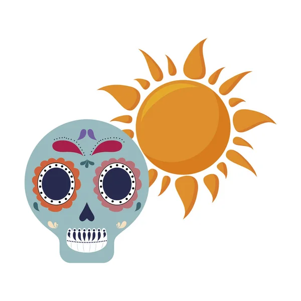 Icono de la muerte del cráneo tradicional mexicano con sol — Archivo Imágenes Vectoriales