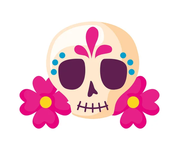 Crâne mexicain avec des fleurs décoration icône isolée — Image vectorielle