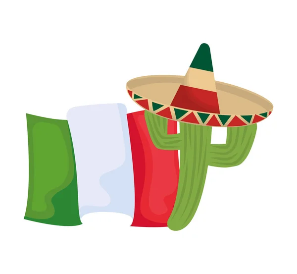Cactus con cappello e bandiera icona isolata messicana — Vettoriale Stock