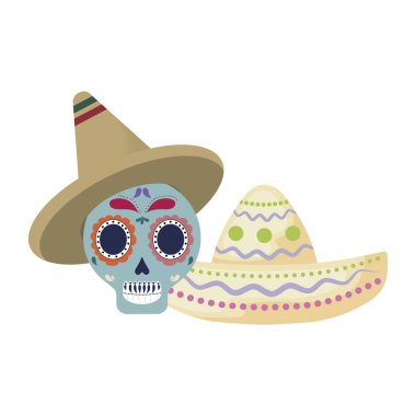 Geleneksel Meksika şapkalı kafatası ölümü