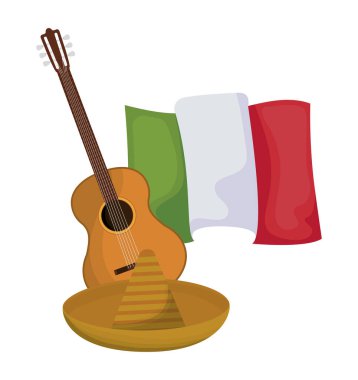 Şapkalı ve gitarlı Meksika bayrağı