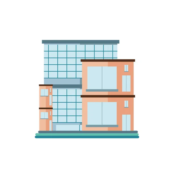 Arquitectura de la ciudad torre de negocios, edificio de apartamentos y oficinas, paisaje urbano sobre fondo blanco — Vector de stock